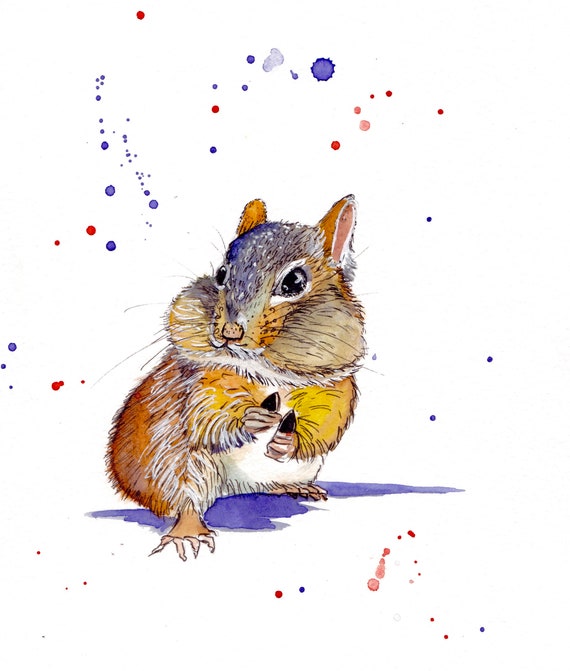 Watercolor and ink Chipmunk reproduction print