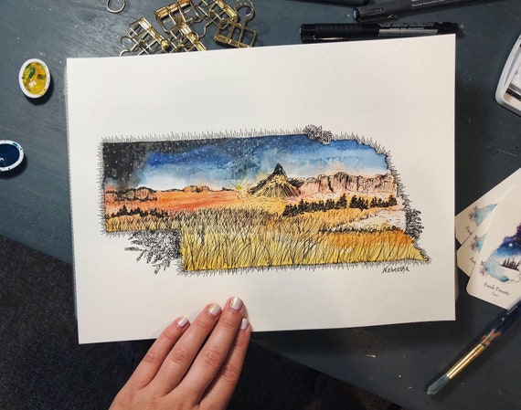 Nebraska Watercolor Print