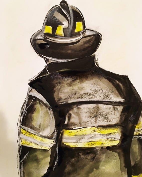 Firefighter watercolor print