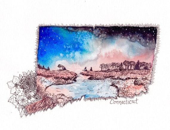 Connecticut Watercolor Print