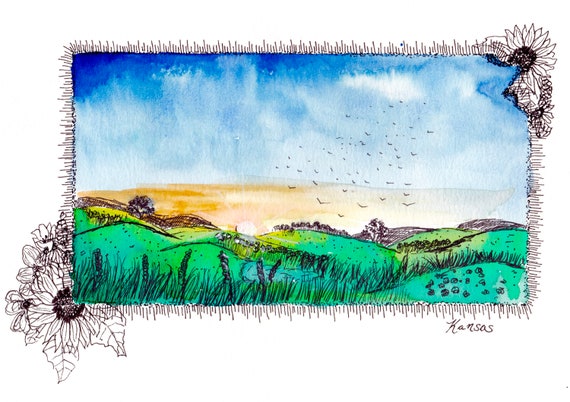 Kansas Watercolor Print