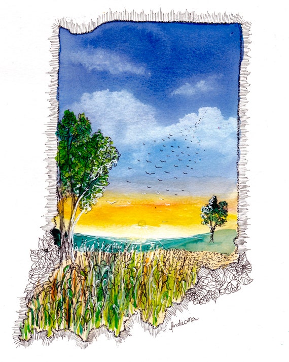 Indiana Watercolor Print
