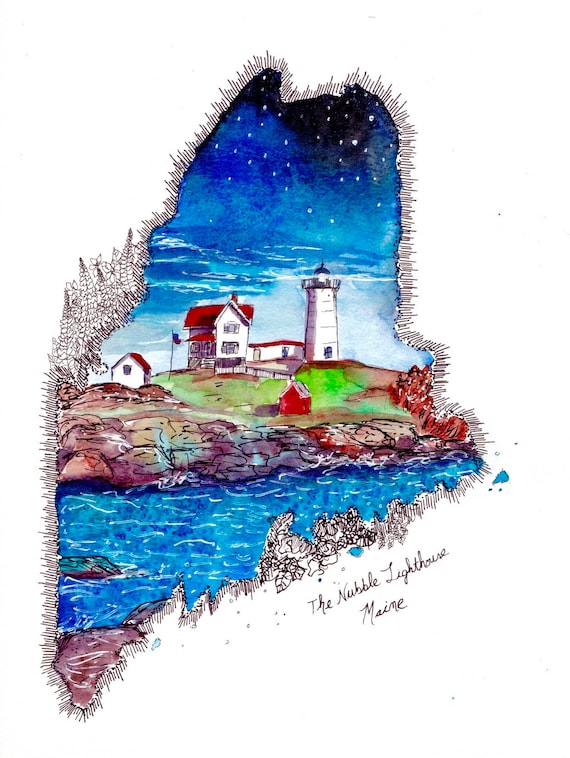 Nubble Lighthouse watercolor sticker