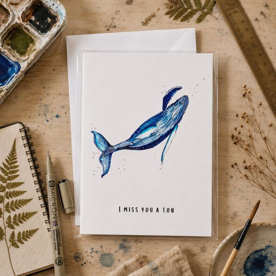 I Miss You A Ton- Whale Greeting Card  | Long Distance Friendship | Thinking Of You