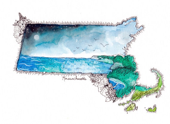 Massachusetts Watercolor Print