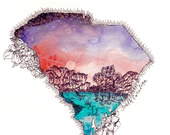 South Carolina Aquarell Druck