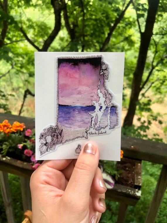 Handsketched watercolor and ink Rhode Island Vinyl Decal