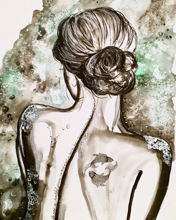 Pisces Female Watercolor Print