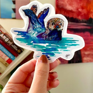 Handsketched watercolor and ink otter vinyl decal