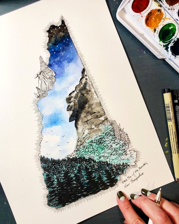 Old Man of the Mountain New Hampshire Watercolor Print