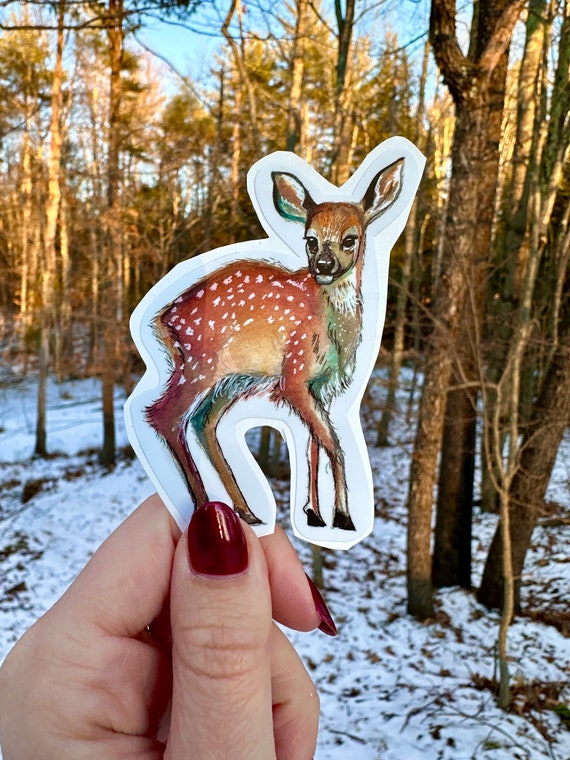 Handsketched watercolor and ink fawn vinyl decal