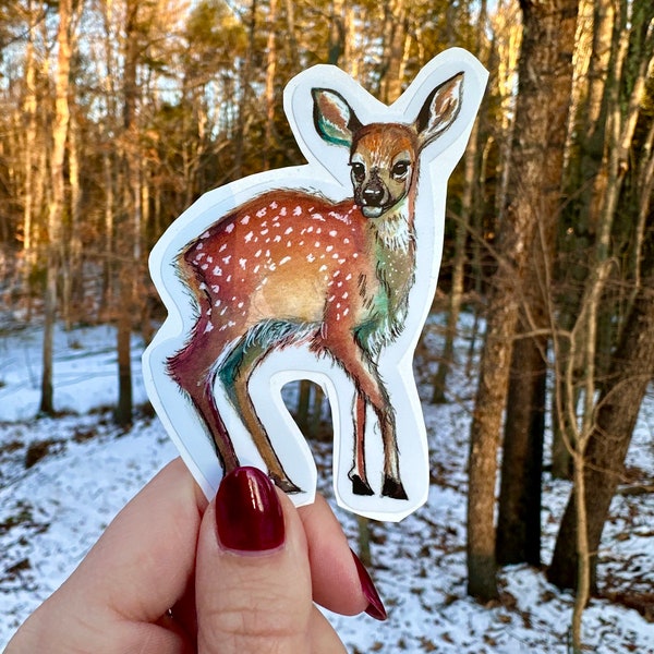 Handsketched watercolor and ink fawn vinyl decal