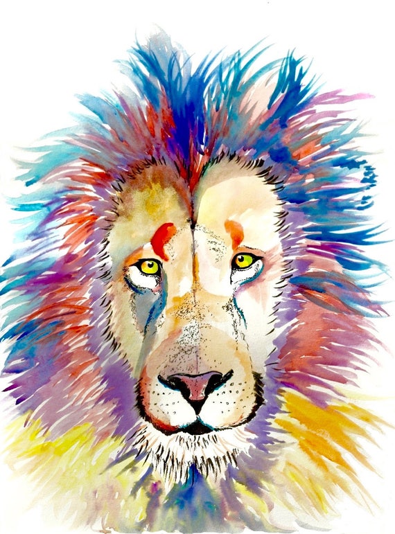 Rainbow Lion Watercolor Print