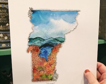 Vermont watercolor illustration print