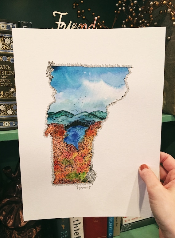 Vermont watercolor illustration print