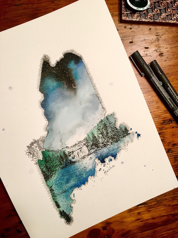 Maine Watercolor Print