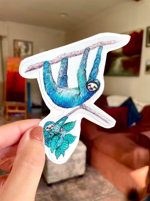 Handsketched watercolor and ink sloths vinyl decal
