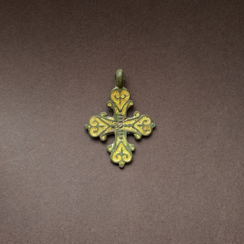 13th Century Ancient Medival Cross with Fleur-de-lis symbols filled with glass paste
