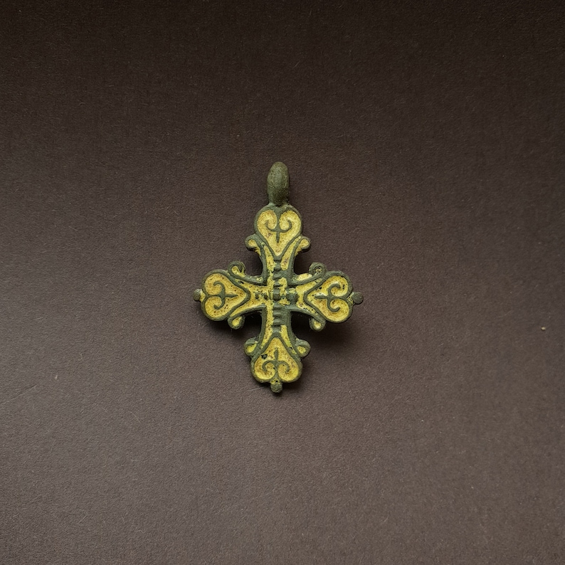 13th Century Ancient Medival Cross with Fleur-de-lis symbols filled with glass paste