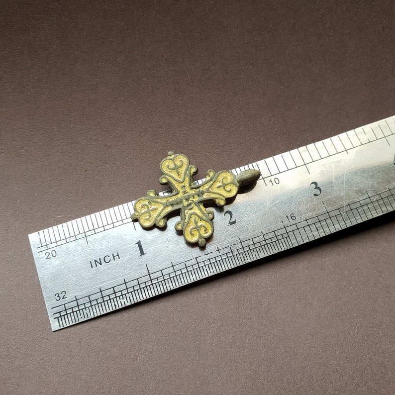 13th Century Ancient Medival Cross with Fleur-de-lis symbols filled with glass paste