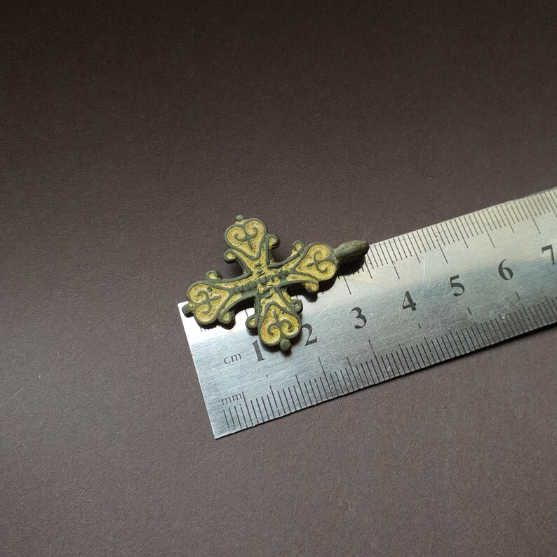 13th Century Ancient Medival Cross with Fleur-de-lis symbols filled with glass paste
