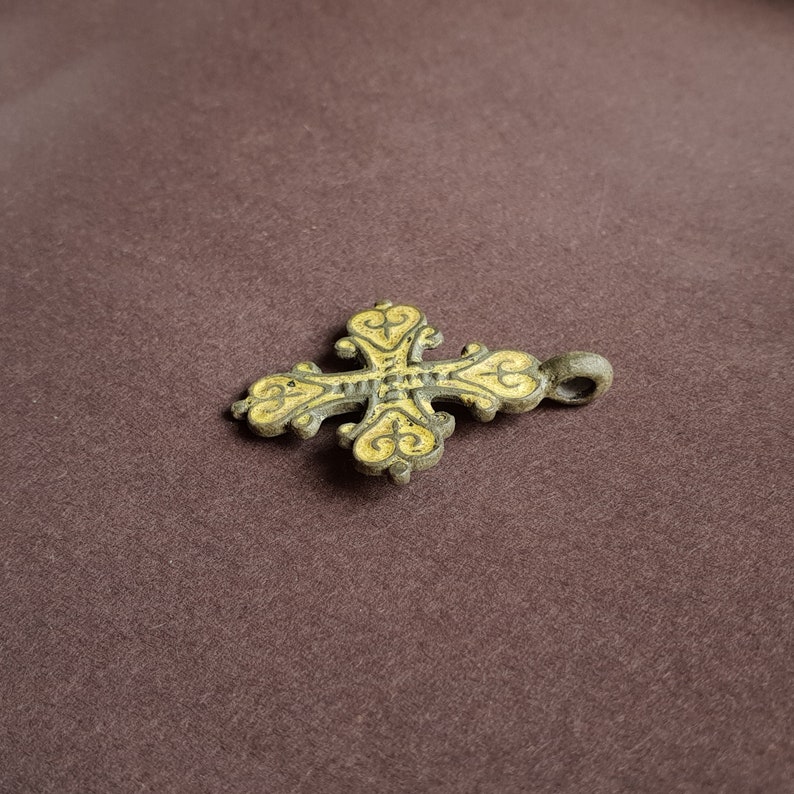 13th Century Ancient Medival Cross with Fleur-de-lis symbols filled with glass paste