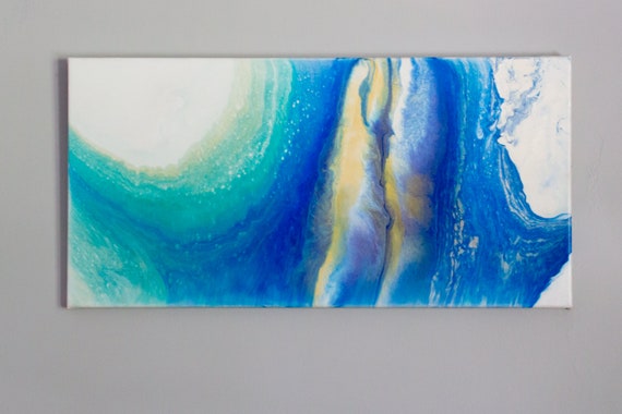 Original abstract fluid acrylic painting on canvas ocean water inspired ...