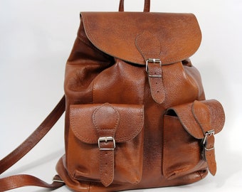 Brown Leather Rucksack - Cognac LEATHER BACKPACK - Large Backpack - Laptop Bag - Leather Handbag - School Bag - Weekender Bag