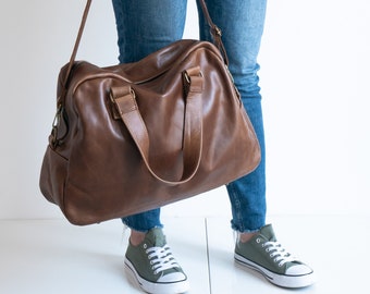 Braune Große Tasche, Leder Reisetasche, große Crossbody Tasche, Unisex Braune Ledertasche, Tragetasche, Leder Gym Bag, Oversized Bag, Big Duffel Bag