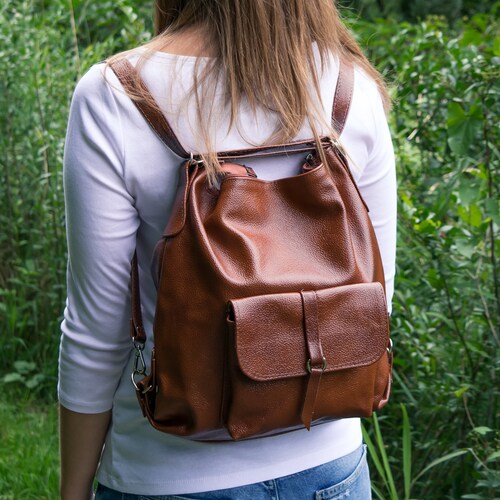 Cognac Brown CONVERTIBLE Backpack Leather BACKPACK PURSE - Etsy