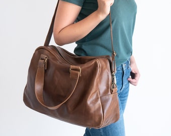 Brown Leather Bag, Duffel Bag, Leather Travel Bag, Leather Shoulder Bag, Leather Gym Bag, Carryall Bag, Brown Large Bag, Large Crossbody Bag