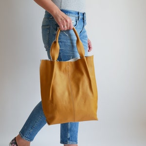 Leather Tote Bag, Large Handbag, Leather Shopper Bag, Large Tote Bag, Shoulder Bag, Leather Purse, Gift, Mustard Yellow Leather Tote