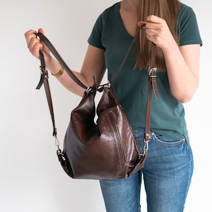 Sac à dos convertible 2 en 1, sac à main sac à dos marron, sac fourre-tout en cuir, sac à dos pour ordinateur portable, sac à main en cuir, cartable chocolat FONCÉ