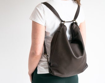 CONVERTIBLE Rucksack, DARK Braun Umhängetasche, Braune Leder BACKPACK Handtasche, Leder Hobo Bag, Crossbody Leder Geldbörse