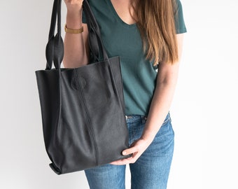 SAC d’achat en cuir NOIR, sac fourre-tout en cuir, grand sac fourre-tout, grand sac à main, sac à bandoulière, sac à main en cuir NOIR, sac à main en cuir NOIR, cadeau pour elle