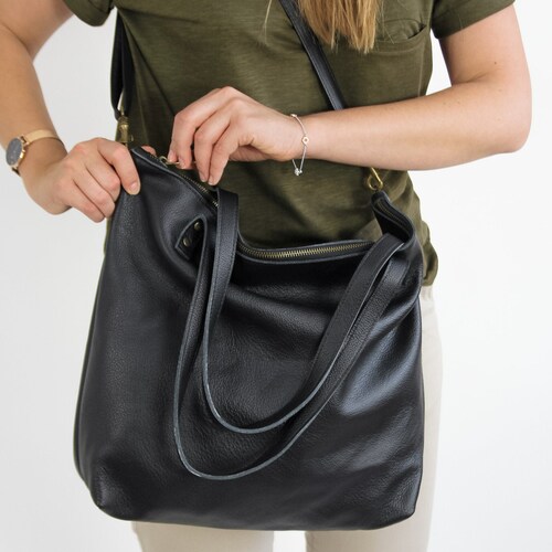 Black Leather Tote Bag for Women Purse Large Work Shoulder Bag Etsy
