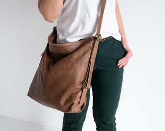 Antiqued Brown CONVERTIBLE Backpack, Leather BACKPACK PURSE, Shoulder Bag, Distressed Leather Hobo Bag, Crossbody Leather Handbag, School