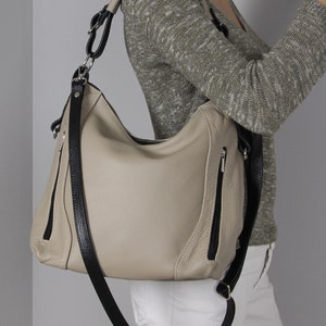 LEATHER SHOULDER Bag - HOBO Leather Bag - Everyday Crossbody Leather Purse - Cappuccino Leather Handbag image 1