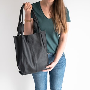 BLACK Leather Shopper Bag, Leather Tote Bag, Large Tote Bag, Large Handbag, Shoulder Bag, Leather Purse, BLACK Leather Tote, Gift For Her