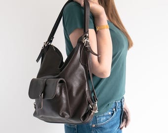 BROWN Leather Backpack, Chocolate BROWN Leather Rucksack, Womens Rucksack Backpack for Her, Laptop Backpack, Leather Handbag, School Bag