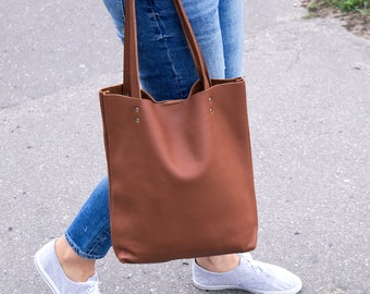 LEATHER TOTE Bag - BROWN Leather Purse - Natural Leather Book Bag - Womens Tote bag, Leather Handbag, Tote Bag Women, Simple Shoulder Bag