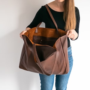 Braune GROSSE SCHULTERTASCHE, Oversize Ledertasche, Große Leder Tasche für jeden Tag, Leder Frauen Geldbörse, Große Schultertasche, Cognac Braune Handtasche