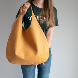 YELLOW Oversize Shoulder Bag - LEATHER HOBO Bag - Everyday Leather Purse - Soft Leather Handbag for Women
