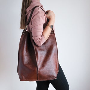 Large BROWN Leather HOBO Bag Oversized Shopper Bag COGNAC - Etsy