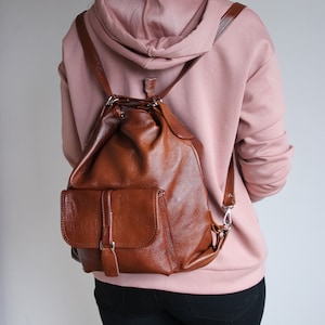 Sac à dos convertible en cuir, sac à main sac à dos marron cognac, sac fourre-tout en cuir, sac à dos pour ordinateur portable, sac à main en cuir, cartable, marron châtain
