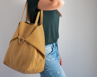 Large Yellow OVERSIZE Tote Bag - Yellow Leather SHOPPER Bag - Oversized Tote - Big Shoulder Bag, Travel Bag, Shopping Bag, Everyday Purse