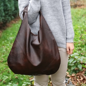 BROWN Oversize Shoulder Bag - LEATHER HOBO Bag - Everyday Leather Purse - Soft Leather Handbag for Women