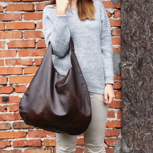 LEATHER HOBO Bag - BROWN Oversize Shoulder Bag - Everyday Leather Purse - Soft Leather Handbag for Women