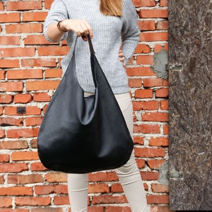 BLACK LEATHER HOBO Bag - Oversize Shoulder Bag - Everyday Leather Purse - Soft Leather Handbag for Women
