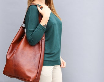 Cognac Brown OVERSIZE SHOPPER Bag - XXL Tote Bag Woman - Big Shoulder Bag - Large Crossbody Purse